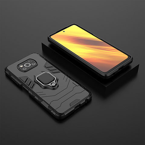 Coque Contour Silicone et Plastique Housse Etui Mat avec Magnetique Support Bague Anneau KC1 pour Xiaomi Poco X3 NFC Noir