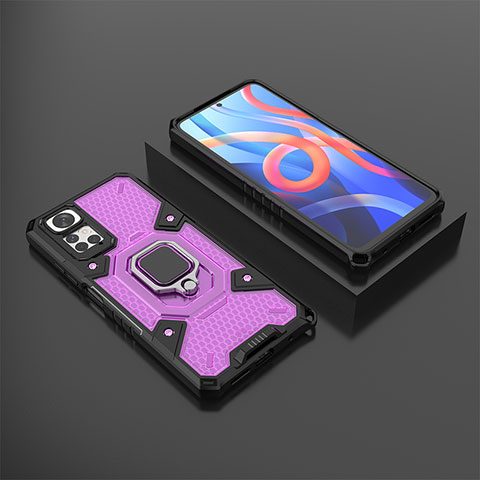Coque Contour Silicone et Plastique Housse Etui Mat avec Magnetique Support Bague Anneau KC3 pour Xiaomi Redmi Note 11 4G (2022) Violet