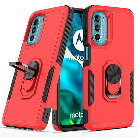 Coque Contour Silicone et Plastique Housse Etui Mat avec Magnetique Support Bague Anneau MQ1 pour Motorola Moto G82 5G Rouge