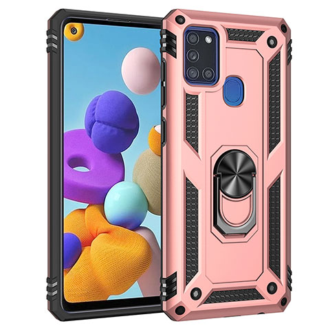 Coque Contour Silicone et Plastique Housse Etui Mat avec Magnetique Support Bague Anneau MQ3 pour Samsung Galaxy A21s Or Rose