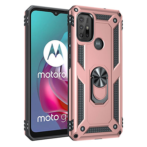 Coque Contour Silicone et Plastique Housse Etui Mat avec Magnetique Support Bague Anneau pour Motorola Moto G10 Power Or Rose