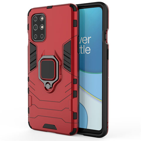 Coque Contour Silicone et Plastique Housse Etui Mat avec Magnetique Support Bague Anneau pour OnePlus 8T 5G Rouge