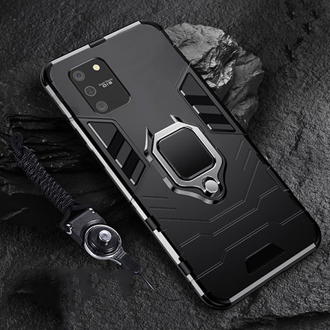 Coque Contour Silicone et Plastique Housse Etui Mat avec Magnetique Support Bague Anneau pour Samsung Galaxy A91 Noir