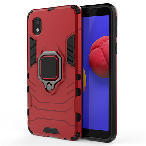 Coque Contour Silicone et Plastique Housse Etui Mat avec Magnetique Support Bague Anneau pour Samsung Galaxy M01 Core Rouge