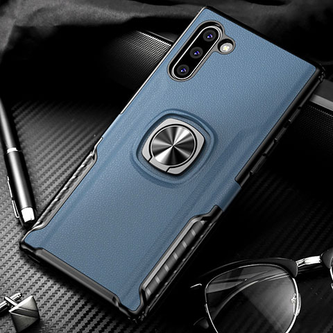 Coque Contour Silicone et Plastique Housse Etui Mat avec Magnetique Support Bague Anneau pour Samsung Galaxy Note 10 Bleu