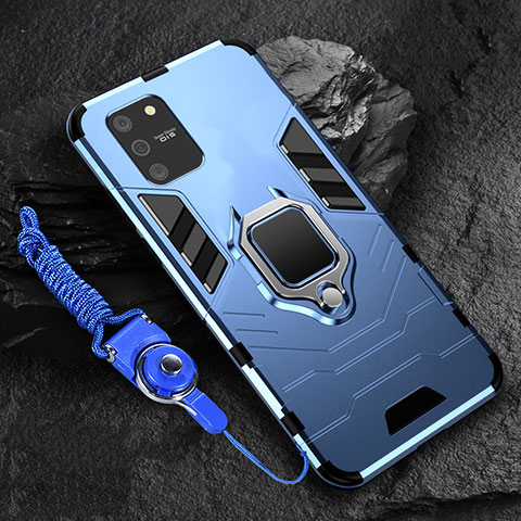Coque Contour Silicone et Plastique Housse Etui Mat avec Magnetique Support Bague Anneau pour Samsung Galaxy S10 Lite Bleu