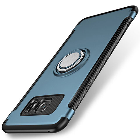 Coque Contour Silicone et Plastique Housse Etui Mat avec Magnetique Support Bague Anneau pour Samsung Galaxy S7 Edge G935F Bleu Ciel