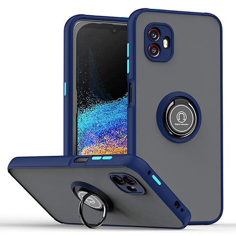 Coque Contour Silicone et Plastique Housse Etui Mat avec Magnetique Support Bague Anneau QW2 pour Samsung Galaxy XCover 6 Pro 5G Bleu