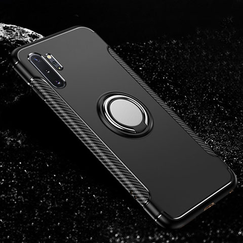 Coque Contour Silicone et Plastique Housse Etui Mat avec Magnetique Support Bague Anneau R01 pour Samsung Galaxy Note 10 Plus 5G Noir