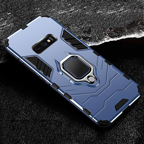 Coque Contour Silicone et Plastique Housse Etui Mat avec Magnetique Support Bague Anneau R02 pour Samsung Galaxy S10e Bleu