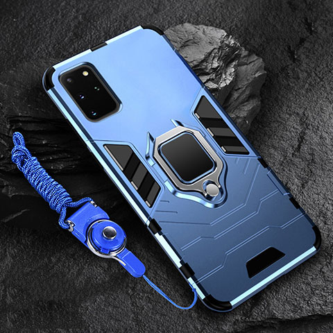 Coque Contour Silicone et Plastique Housse Etui Mat avec Magnetique Support Bague Anneau R02 pour Samsung Galaxy S20 Plus Bleu