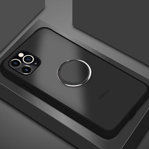 Coque Contour Silicone et Plastique Housse Etui Mat avec Magnetique Support Bague Anneau R05 pour Apple iPhone 11 Pro Max Noir