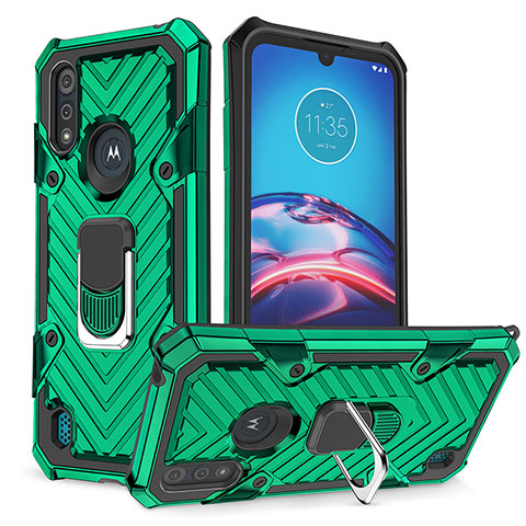 Coque Contour Silicone et Plastique Housse Etui Mat avec Magnetique Support Bague Anneau S01 pour Motorola Moto E6s (2020) Vert