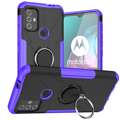 Coque Contour Silicone et Plastique Housse Etui Mat avec Magnetique Support Bague Anneau S02 pour Motorola Moto G20 Violet