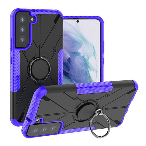 Coque Contour Silicone et Plastique Housse Etui Mat avec Magnetique Support Bague Anneau T08 pour Samsung Galaxy S21 FE 5G Violet