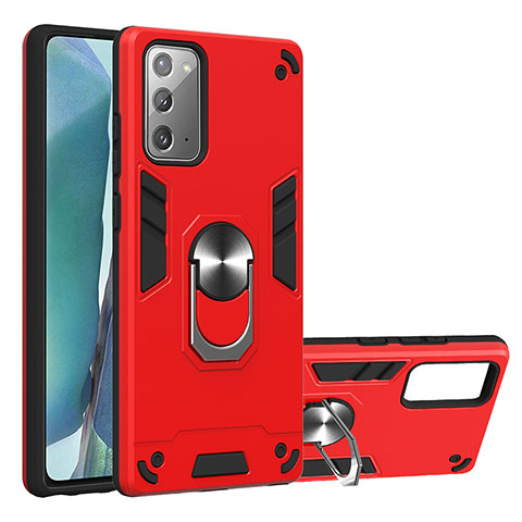 Coque Contour Silicone et Plastique Housse Etui Mat avec Magnetique Support Bague Anneau Y01B pour Samsung Galaxy Note 20 5G Rouge