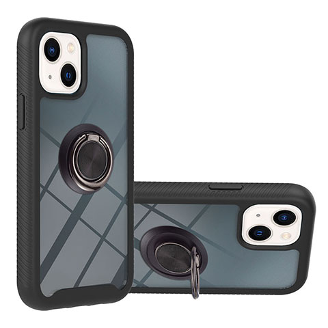 Coque Contour Silicone et Plastique Housse Etui Mat avec Magnetique Support Bague Anneau YB1 pour Apple iPhone 14 Noir