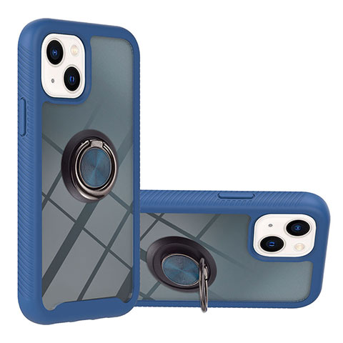 Coque Contour Silicone et Plastique Housse Etui Mat avec Magnetique Support Bague Anneau YB1 pour Apple iPhone 15 Plus Bleu