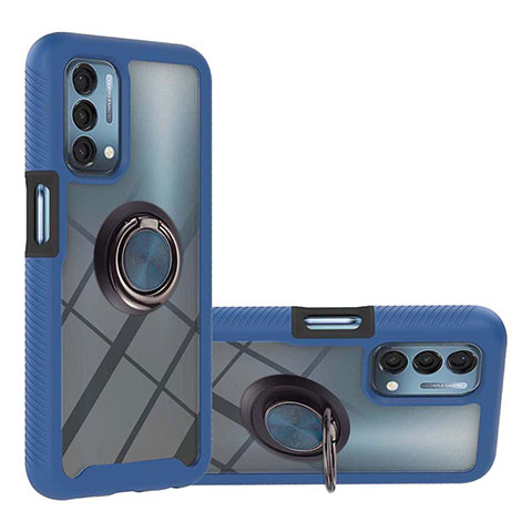 Coque Contour Silicone et Plastique Housse Etui Mat avec Magnetique Support Bague Anneau YB1 pour OnePlus Nord N200 5G Bleu