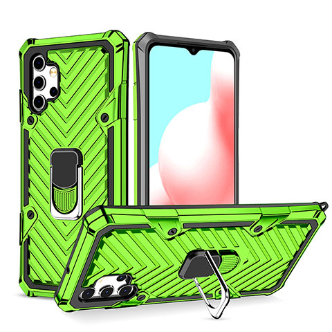 Coque Contour Silicone et Plastique Housse Etui Mat avec Magnetique Support Bague Anneau YF1 pour Samsung Galaxy M32 5G Pastel Vert