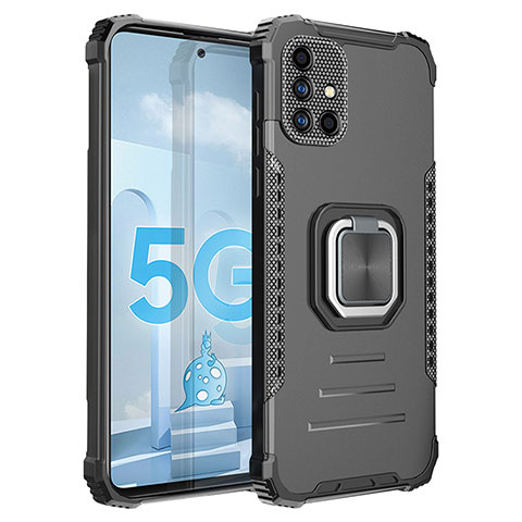 Coque Contour Silicone et Plastique Housse Etui Mat avec Magnetique Support Bague Anneau ZJ2 pour Samsung Galaxy A51 4G Noir