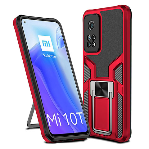 Coque Contour Silicone et Plastique Housse Etui Mat avec Magnetique Support Bague Anneau ZL1 pour Xiaomi Mi 10T 5G Rouge