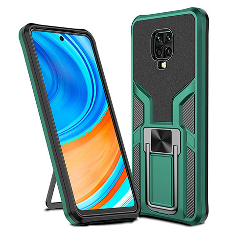 Coque Contour Silicone et Plastique Housse Etui Mat avec Magnetique Support Bague Anneau ZL1 pour Xiaomi Poco M2 Pro Vert