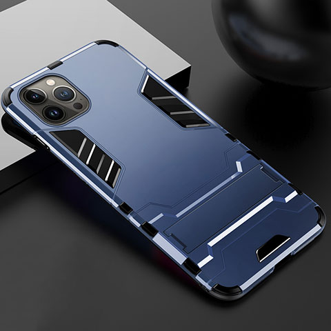 Coque Contour Silicone et Plastique Housse Etui Mat avec Support A01 pour Apple iPhone 13 Pro Bleu