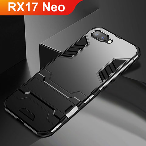 Coque Contour Silicone et Plastique Housse Etui Mat avec Support A01 pour Oppo RX17 Neo Noir