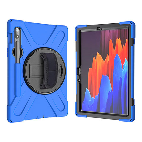 Coque Contour Silicone et Plastique Housse Etui Mat avec Support A01 pour Samsung Galaxy Tab S7 11 Wi-Fi SM-T870 Bleu