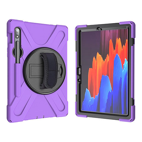 Coque Contour Silicone et Plastique Housse Etui Mat avec Support A01 pour Samsung Galaxy Tab S7 11 Wi-Fi SM-T870 Violet
