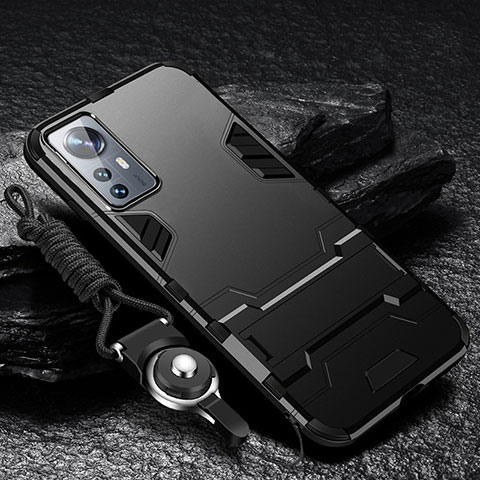 Coque Contour Silicone et Plastique Housse Etui Mat avec Support A01 pour Xiaomi Mi 12X 5G Noir