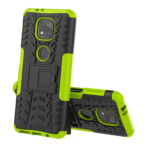 Coque Contour Silicone et Plastique Housse Etui Mat avec Support A02 pour Motorola Moto G Power (2021) Vert