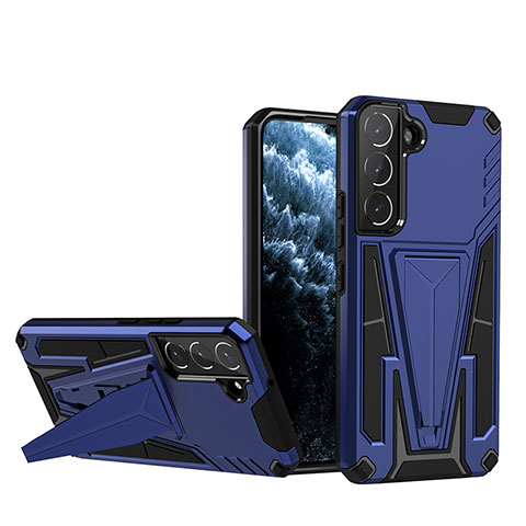 Coque Contour Silicone et Plastique Housse Etui Mat avec Support A03 pour Samsung Galaxy S22 5G Bleu