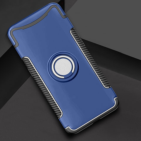 Coque Contour Silicone et Plastique Housse Etui Mat avec Support Bague Anneau pour Oppo Find X Super Flash Edition Bleu