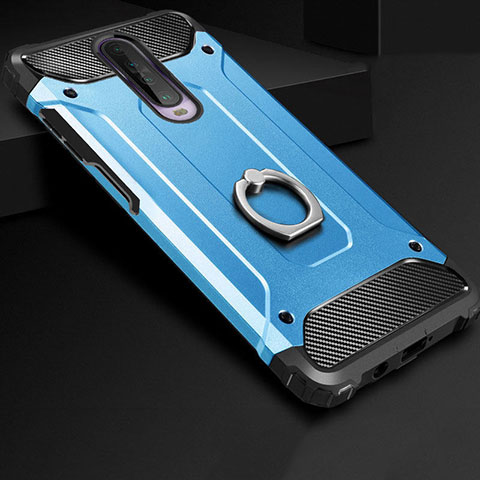 Coque Contour Silicone et Plastique Housse Etui Mat avec Support Bague Anneau pour Xiaomi Redmi K30 5G Bleu Ciel