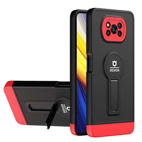 Coque Contour Silicone et Plastique Housse Etui Mat avec Support H01P pour Xiaomi Poco X3 NFC Rouge et Noir