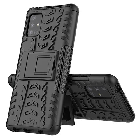 Coque Contour Silicone et Plastique Housse Etui Mat avec Support J01X pour Samsung Galaxy A51 4G Noir