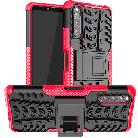 Coque Contour Silicone et Plastique Housse Etui Mat avec Support JX1 pour Sony Xperia 10 III Rose Rouge