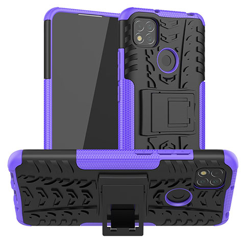 Coque Contour Silicone et Plastique Housse Etui Mat avec Support JX1 pour Xiaomi Redmi 9C Violet