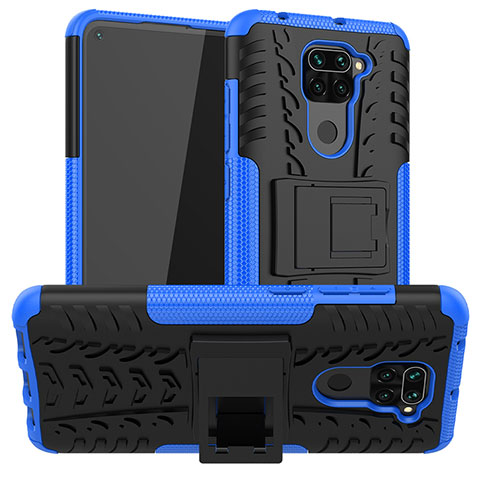 Coque Contour Silicone et Plastique Housse Etui Mat avec Support JX1 pour Xiaomi Redmi Note 9 Bleu