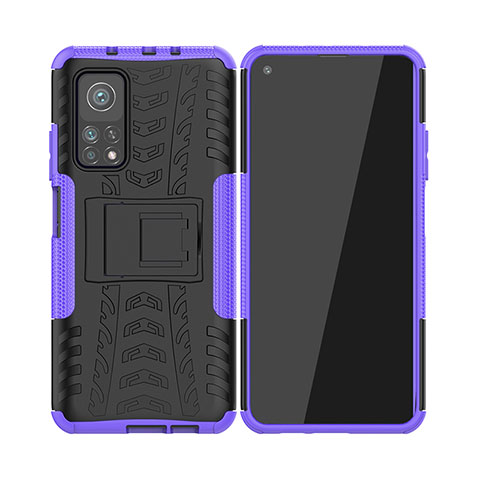 Coque Contour Silicone et Plastique Housse Etui Mat avec Support JX2 pour Xiaomi Redmi K30S 5G Violet