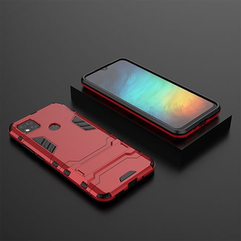 Coque Contour Silicone et Plastique Housse Etui Mat avec Support KC1 pour Xiaomi Redmi 9 India Rouge