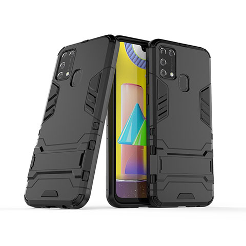 Coque Contour Silicone et Plastique Housse Etui Mat avec Support KC3 pour Samsung Galaxy M31 Prime Edition Noir