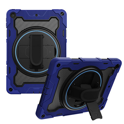 Coque Contour Silicone et Plastique Housse Etui Mat avec Support L02 pour Apple iPad 10.2 (2019) Bleu