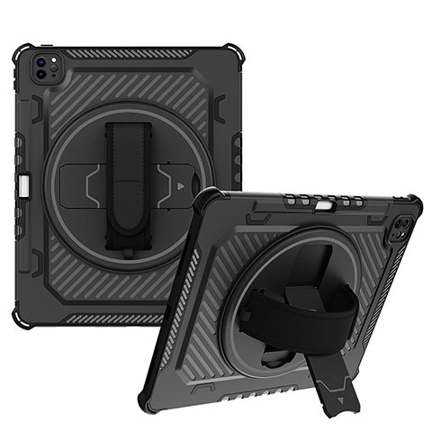 Coque Contour Silicone et Plastique Housse Etui Mat avec Support L06 pour Apple iPad Pro 12.9 (2020) Noir
