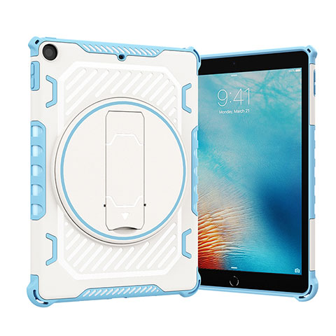 Coque Contour Silicone et Plastique Housse Etui Mat avec Support L09 pour Apple New iPad 9.7 (2017) Bleu