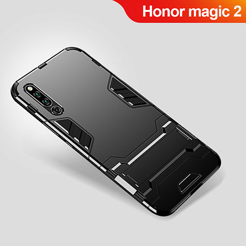 Coque Contour Silicone et Plastique Housse Etui Mat avec Support pour Huawei Honor Magic 2 Noir