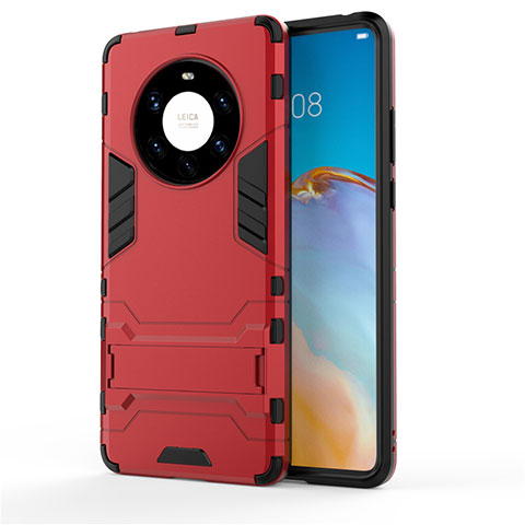 Coque Contour Silicone et Plastique Housse Etui Mat avec Support pour Huawei Mate 40 Pro+ Plus Rouge