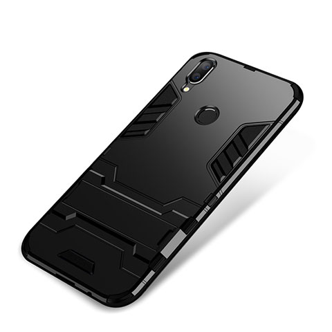 Coque Contour Silicone et Plastique Housse Etui Mat avec Support pour Huawei P Smart+ Plus Noir